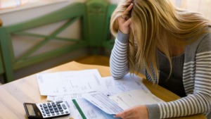 photo of women looking worried about finances